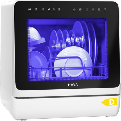 HAVA 2025 Upgraded Table Top Dishwasher – Portable, 8 Wash Programs, Water Softener, Child Lock & Delayed Start
