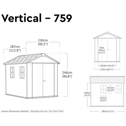 Newton Plus Apex Plastic Shed 7.5 × 9 ft Grey