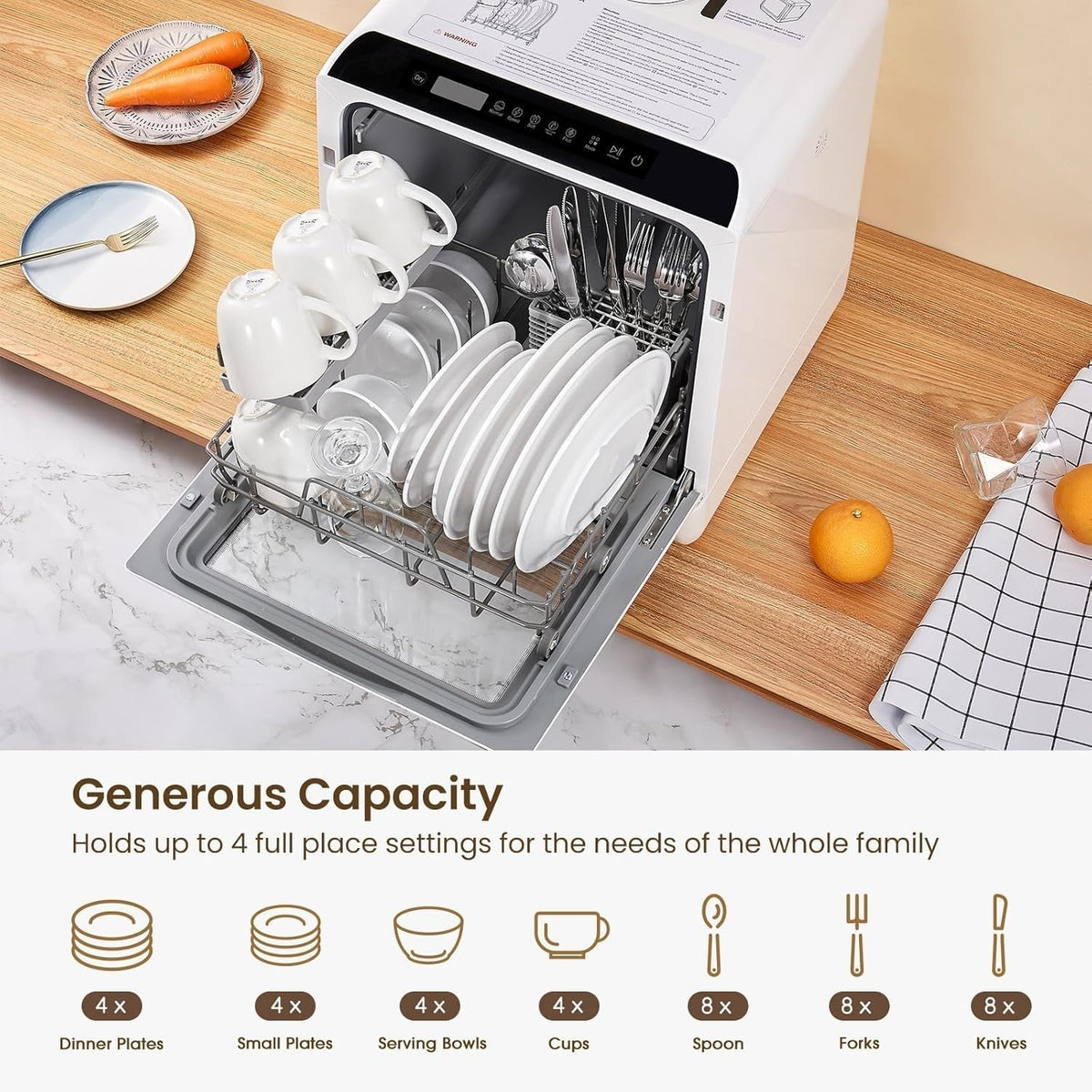 HAVA Table Top Dishwasher – Mini Countertop, Portable, 6 Programs, 5L Water Tank, No Installation Required