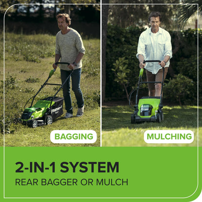 40V Cordless Lawn Mower, 35cm Cutting Width, 2×2Ah Batteries, Charger, 40L Grass Bag, 5 Cutting Heights