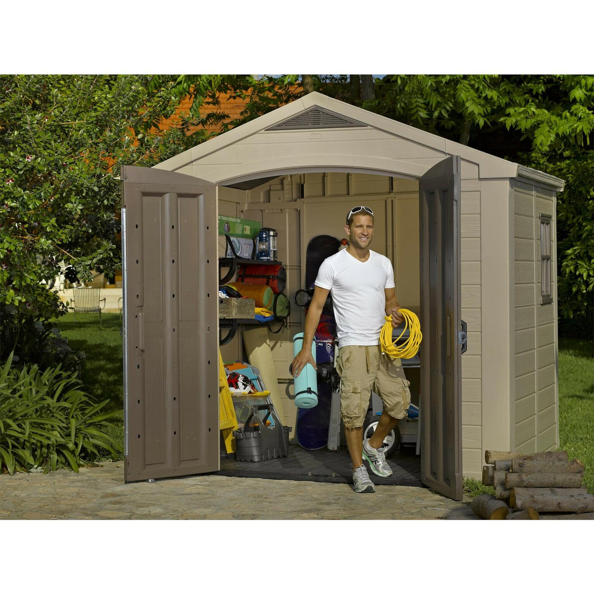 Factor Apex Garden Storage Shed 8 × 6 ft Beige/Brown
