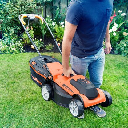 24V Cordless Lawn Mower, 34cm Cutting Width, 2×4Ah Batteries, Fast Charger, 32L Grass Box, 6 Cutting Heights