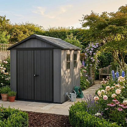 Newton 11’x7.5’ Plus Side Entry Plastic Shed Graphite