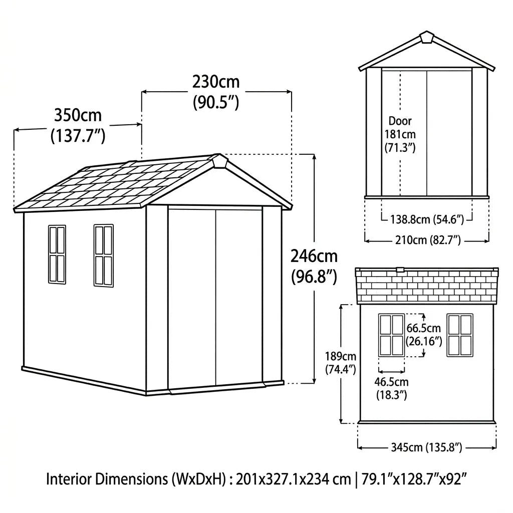 Newton 11’x7.5’ Plus Side Entry Plastic Shed Graphite