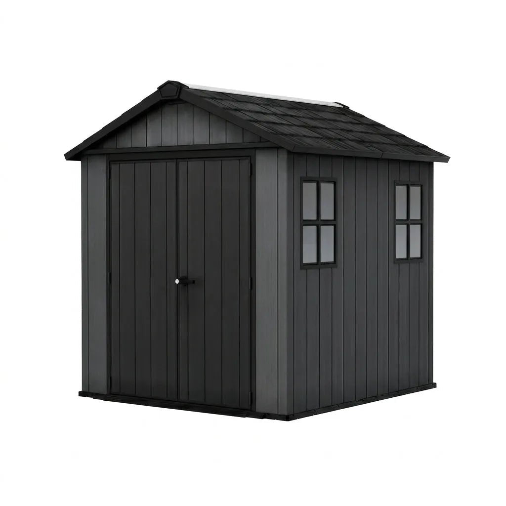 Newton 7’x7.5’ Plus Side Entry Plastic Shed Dark Grey