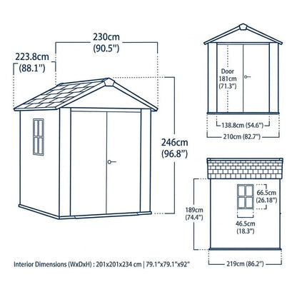 Newton 7’x7.5’ Plus Side Entry Plastic Shed Dark Grey