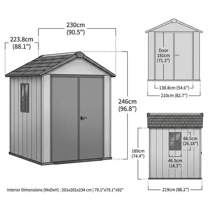 Newton 7’x7.5’ Plus Side Entry Plastic Shed Dark Grey