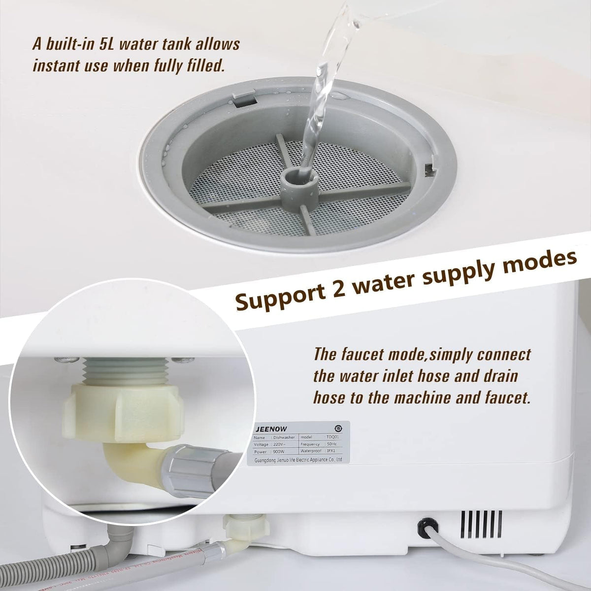 eklipt Table Top Dishwasher – Mini Countertop, 6 Programs, Built-In 5L Water Tank, Touch Control & Drying Cycle